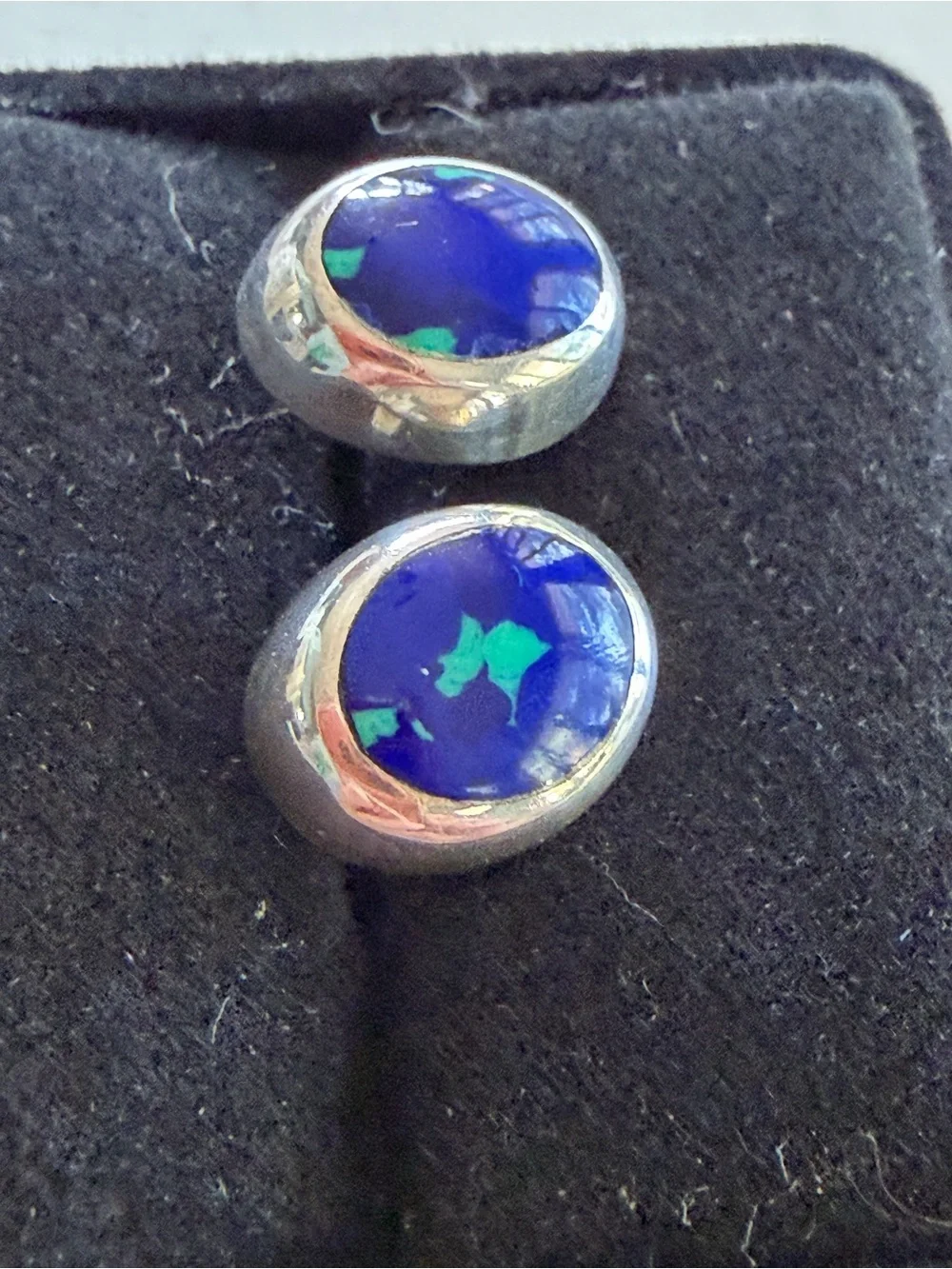 Sterling Silver Blue Opal Oval Stud Earrings